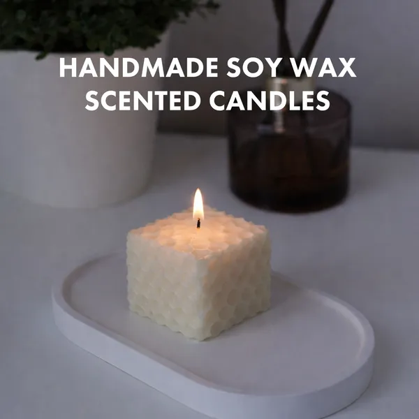 White_Handmade_Soy_Wax_Scented_Candles_Honeycomb_Design_With_Fragrance_Pack_Of_2