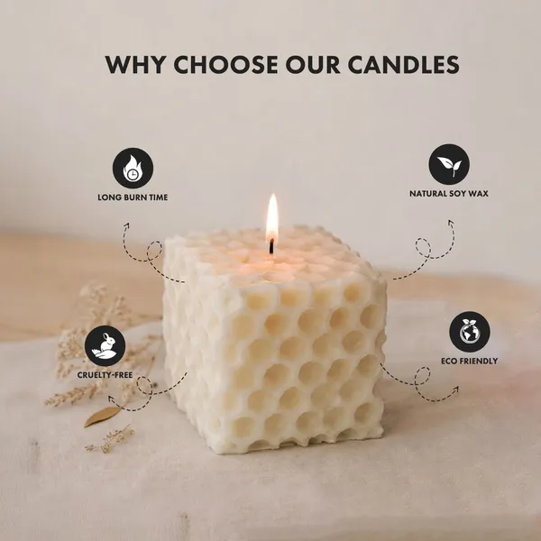 White_Handmade_Soy_Wax_Scented_Candles_Honeycomb_Design_With_Fragrance_Pack_Of_2