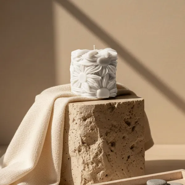 White_Handcrafted_Soy_Wax_Candle_Sunflower_Shape_Scented_Candle_With_Fragrance