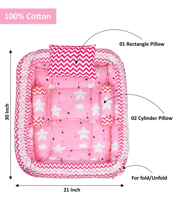Pink_3_Pillows_Cotton_Baby_Bed_for_0-6_Month_BB06