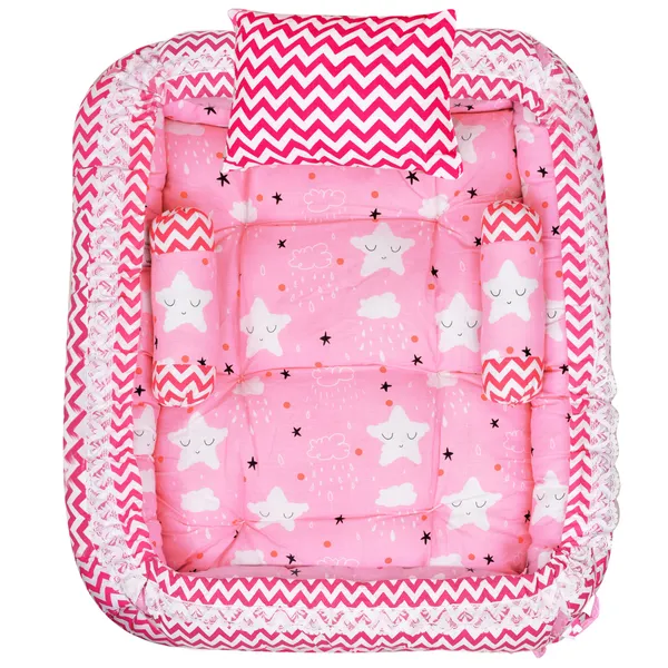 Pink_3_Pillows_Cotton_Baby_Bed_for_0-6_Month_BB06