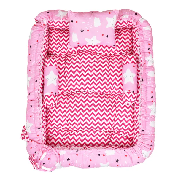 Pink_3_Pillows_Cotton_Baby_Bed_for_0-6_Month_BB06