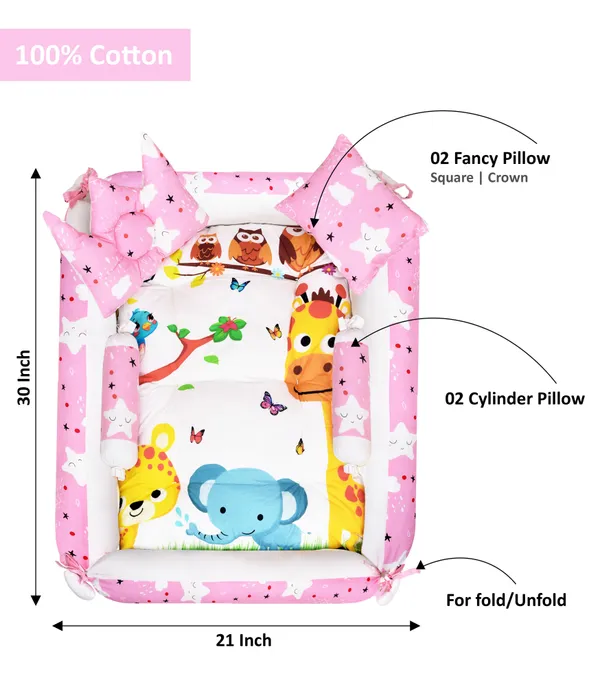 Multicolor_4_Pillows_Cotton_Baby_Bed_for_0-6_Month_BB08