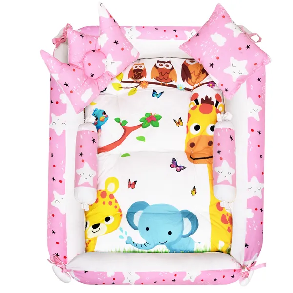 Multicolor_4_Pillows_Cotton_Baby_Bed_for_0-6_Month_BB08