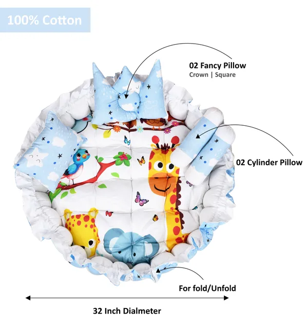 Multicolor_4_Pillows_Cotton_Baby_Bed_for_0-6_Month_BB09