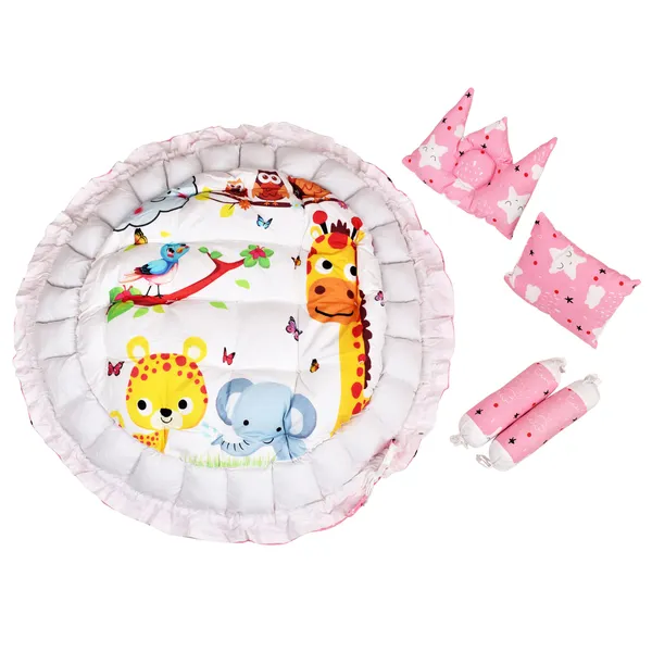 Multicolor_4_Pillows_Cotton_Baby_Bed_for_0-6_Month_BB10