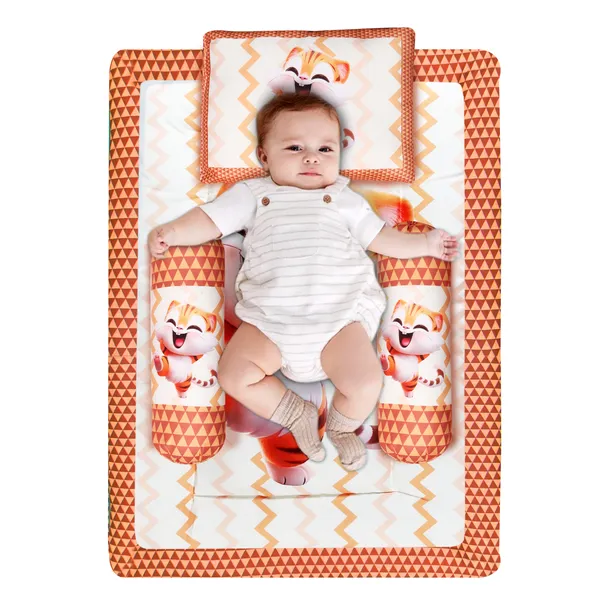 Orange_3_Pillows_&_Cat_Character_Cotton_Baby_Bed_for_0-1_Year_BB111
