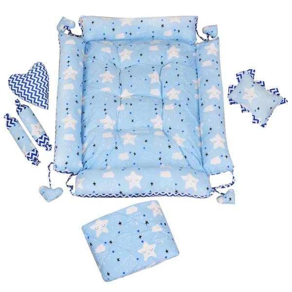 Blue_4_Pillows_Cotton_Baby_Bed_for_0-6_Month_BB13
