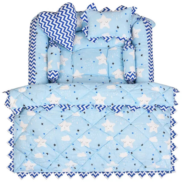 Blue_4_Pillows_Cotton_Baby_Bed_for_0-6_Month_BB13
