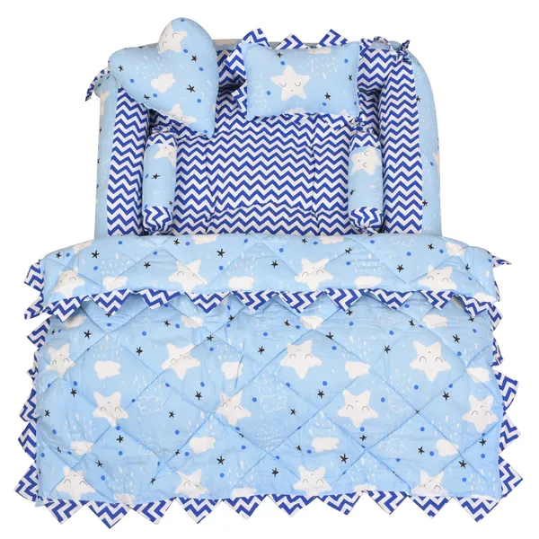 Blue_4_Pillows_Cotton_Baby_Bed_for_0-6_Month_BB13