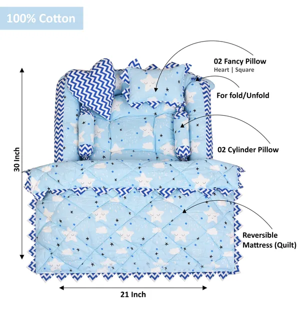 Blue_4_Pillows_Cotton_Baby_Bed_for_0-6_Month_BB13