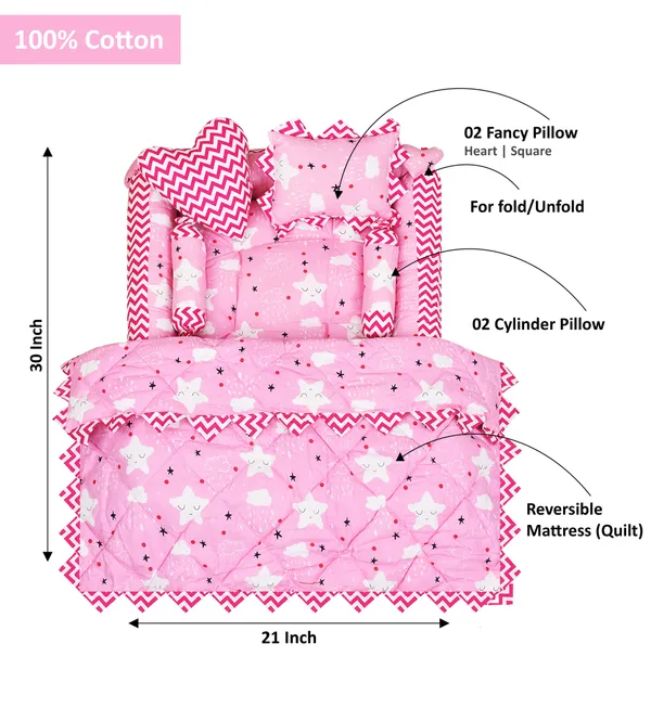 Pink_4_Pillows_Cotton_Baby_Bed_for_0-6_Month_BB14