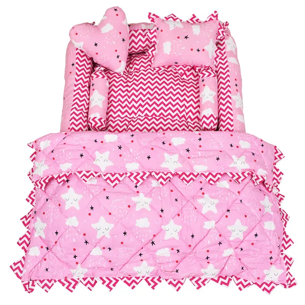 Pink_4_Pillows_Cotton_Baby_Bed_for_0-6_Month_BB14