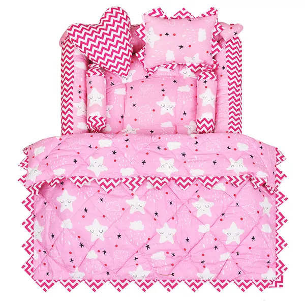 Pink_4_Pillows_Cotton_Baby_Bed_for_0-6_Month_BB14