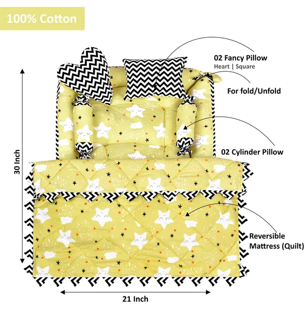 Yellow_4_Pillows_Cotton_Baby_Bed_for_0-6_Month_BB15
