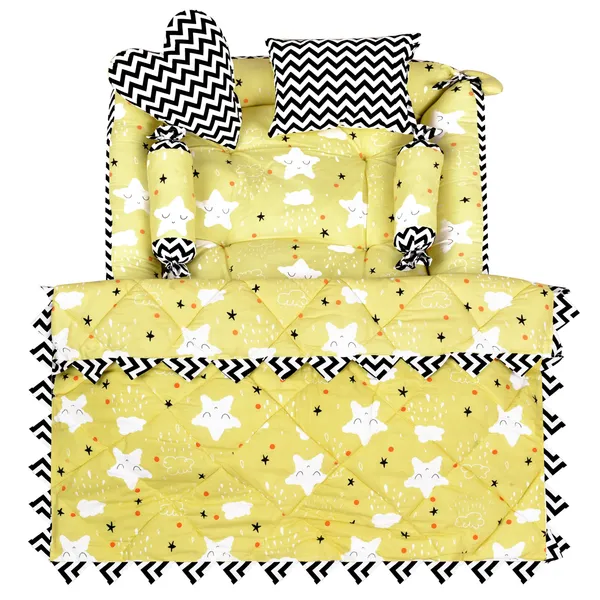 Yellow_4_Pillows_Cotton_Baby_Bed_for_0-6_Month_BB15