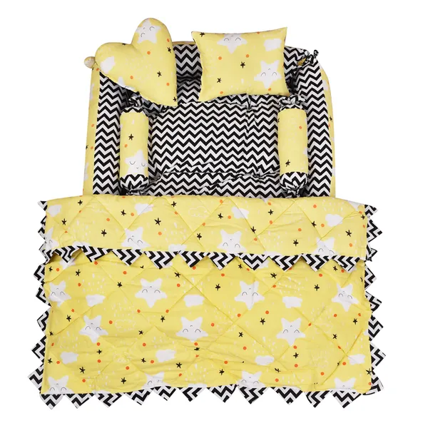 Yellow_4_Pillows_Cotton_Baby_Bed_for_0-6_Month_BB15