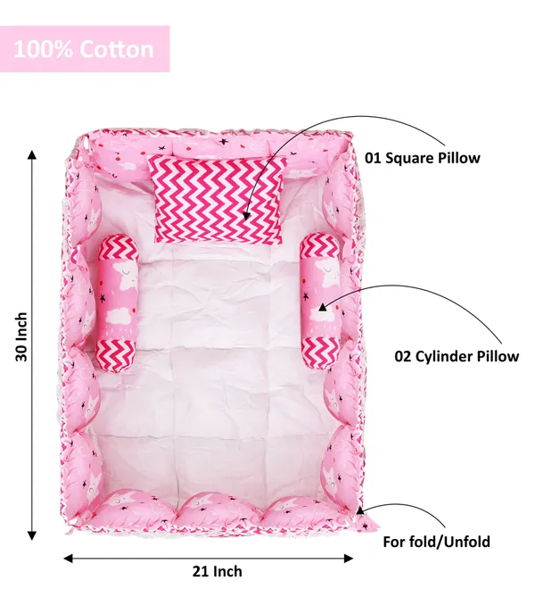 Pink_3_Pillows_Cotton_Baby_Bed_for_0-6_Month_BB18