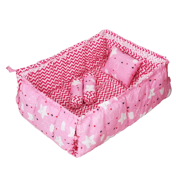 Pink_3_Pillows_Cotton_Baby_Bed_for_0-6_Month_BB18