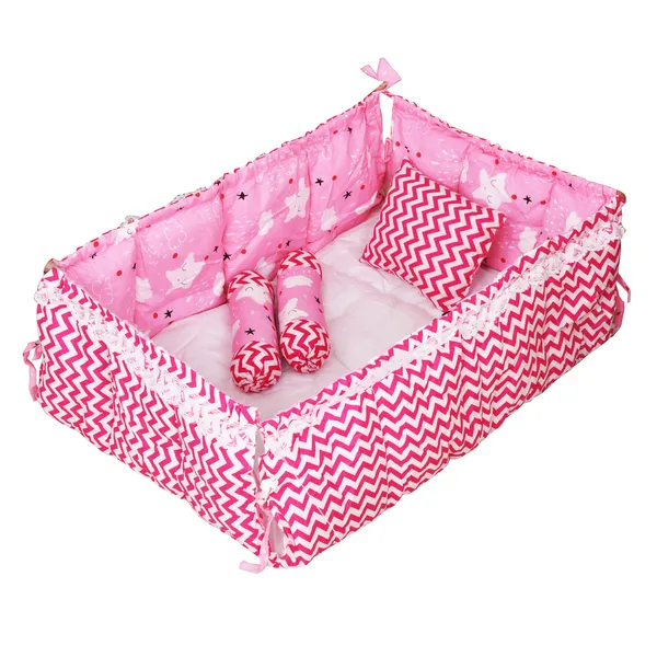 Pink_3_Pillows_Cotton_Baby_Bed_for_0-6_Month_BB18