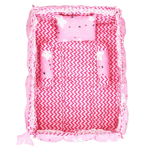 Pink_3_Pillows_Cotton_Baby_Bed_for_0-6_Month_BB18