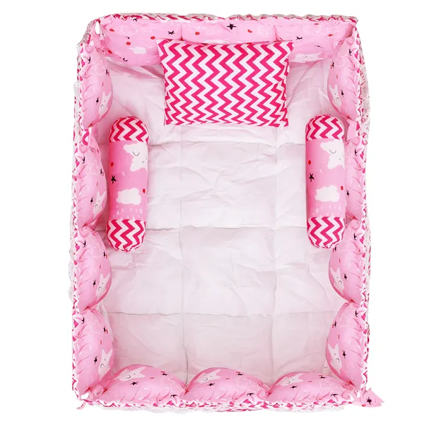 Pink_3_Pillows_Cotton_Baby_Bed_for_0-6_Month_BB18