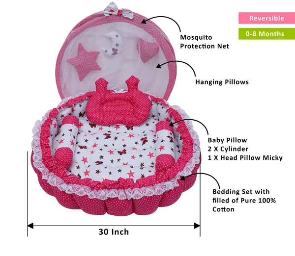 Pink_Mosquito_Protection_Net_Cotton_Baby_Bed_for_0-6_Month_BB21
