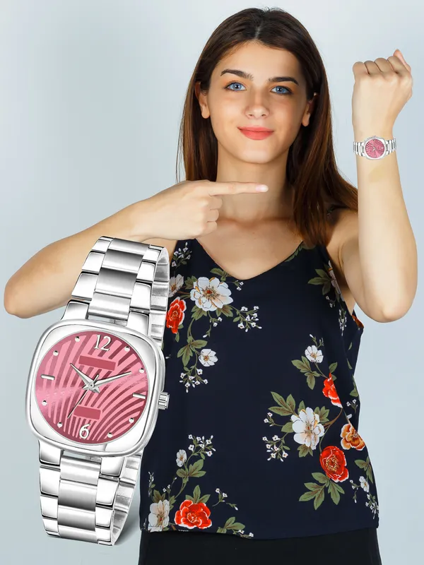 New_Trending_Pink_-Silver_Round_Braclet_Abstract_Floral_LR308