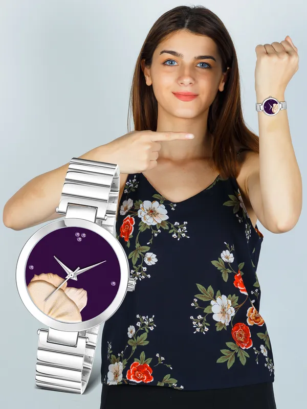 New_Trending_Purple-Silver_Round_Braclet_Colorfull_Flower_LR311
