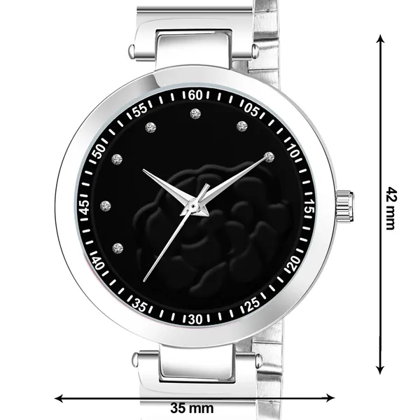 New_Trending_Black-Silver_Round_Braclet_3D_Flower_LR315