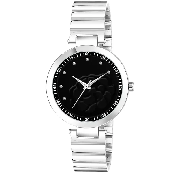 New_Trending_Black-Silver_Round_Braclet_3D_Flower_LR315