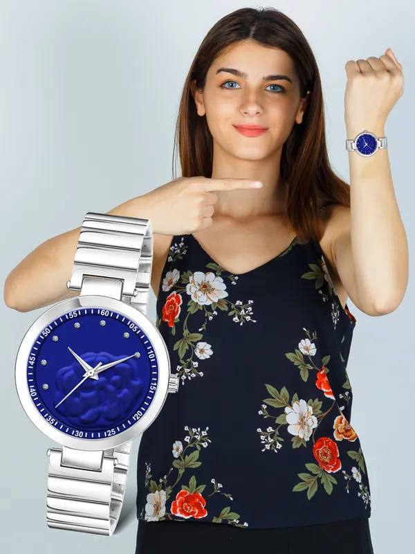 New_Trending_Blue-Silver_Round_Braclet_3D_Flower_LR316