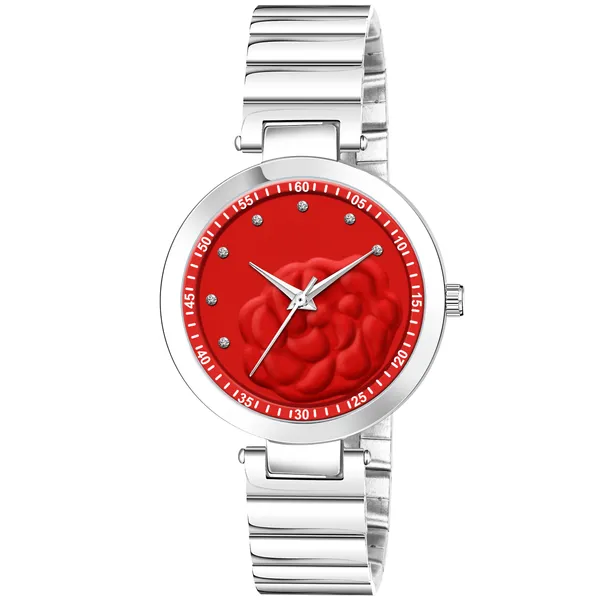 New_Trending_Red-Silver_Round_Braclet_3D_Flower_LR317
