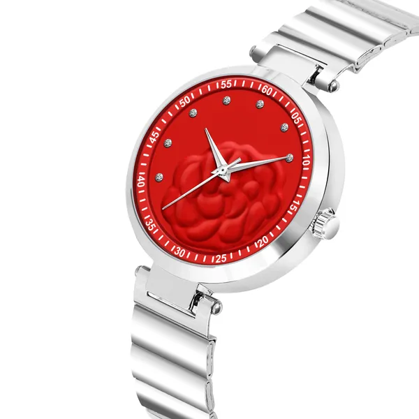 New_Trending_Red-Silver_Round_Braclet_3D_Flower_LR317