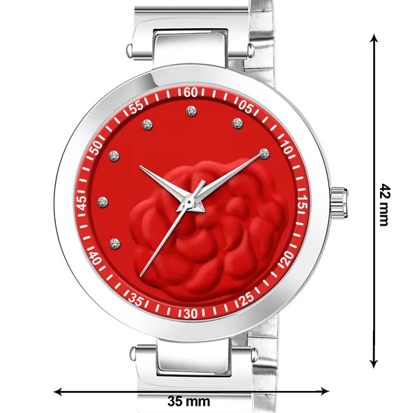 New_Trending_Red-Silver_Round_Braclet_3D_Flower_LR317
