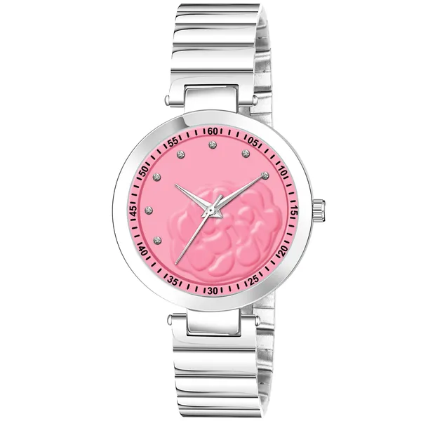 New_Trending_Pink-Silver_Round_Braclet_3D_Flower_LR318