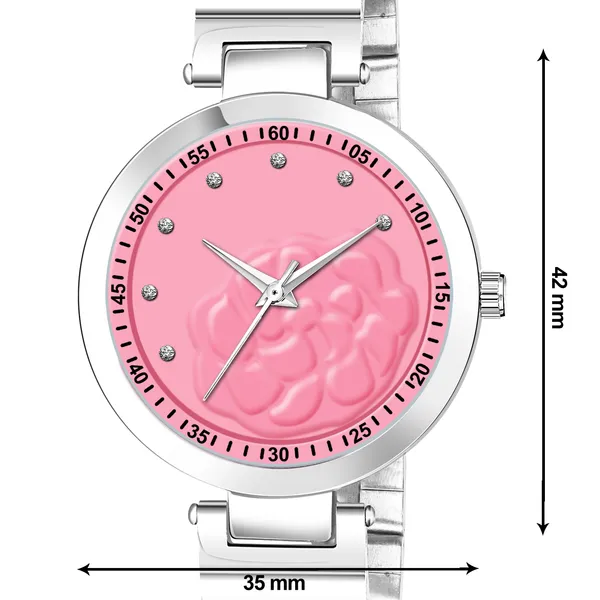 New_Trending_Pink-Silver_Round_Braclet_3D_Flower_LR318