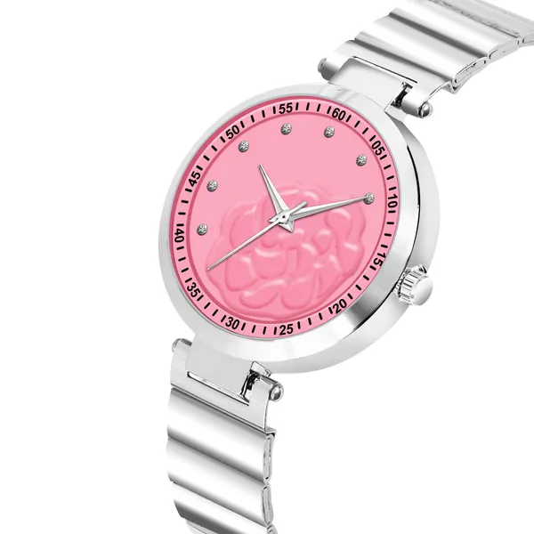 New_Trending_Pink-Silver_Round_Braclet_3D_Flower_LR318