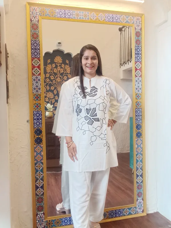 White_Monochrome_Mosaic_Co-Ord_Set_For_Women