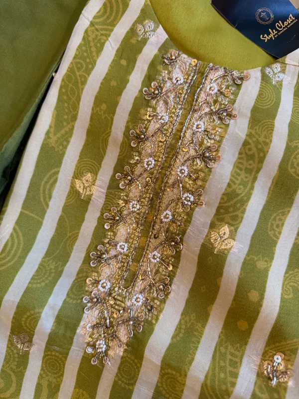 Light_Olive_Green_Stripes_Serenity_Suit_Set_For_Women
