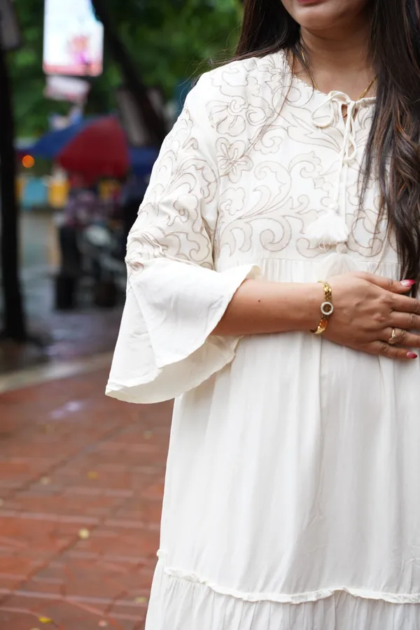 White_Breezy_Tiered_One_Piece_Dress_For_Women