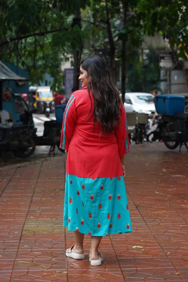 Carrot_Red_Coral_Breeze_Fusion_Dress_For_Women