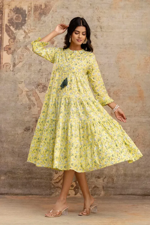 Yellow_Premium_Floral_Tiered_Dress_For_Women