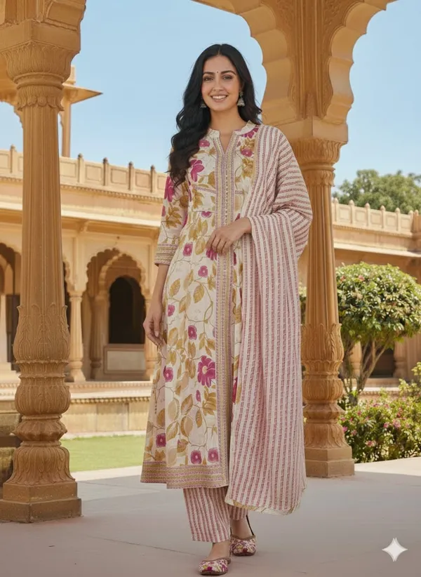 Off-White_Printed_Off-Cotton_Anarkali_Set_For_Women