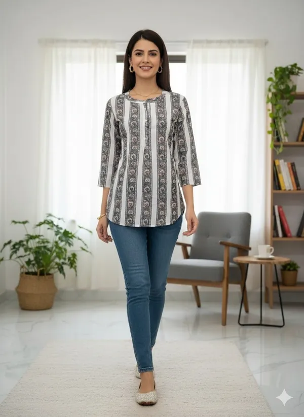 Black_&_White_Striped_Pattern_Short_Kurta_For_Women