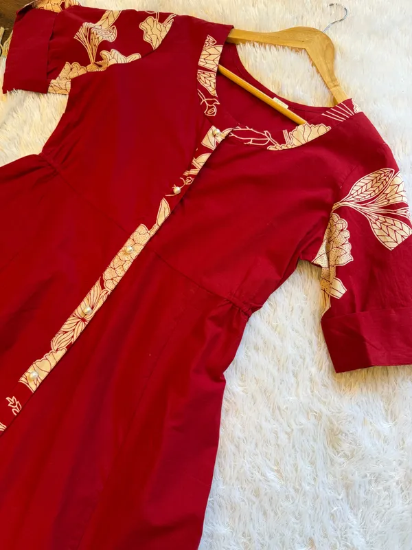 Red_Premium_Button_Down_Sleeves_Kurta_For_Women