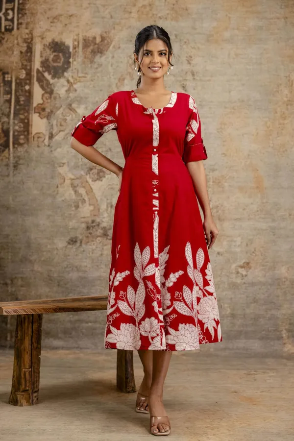 Red_Premium_Button_Down_Sleeves_Kurta_For_Women