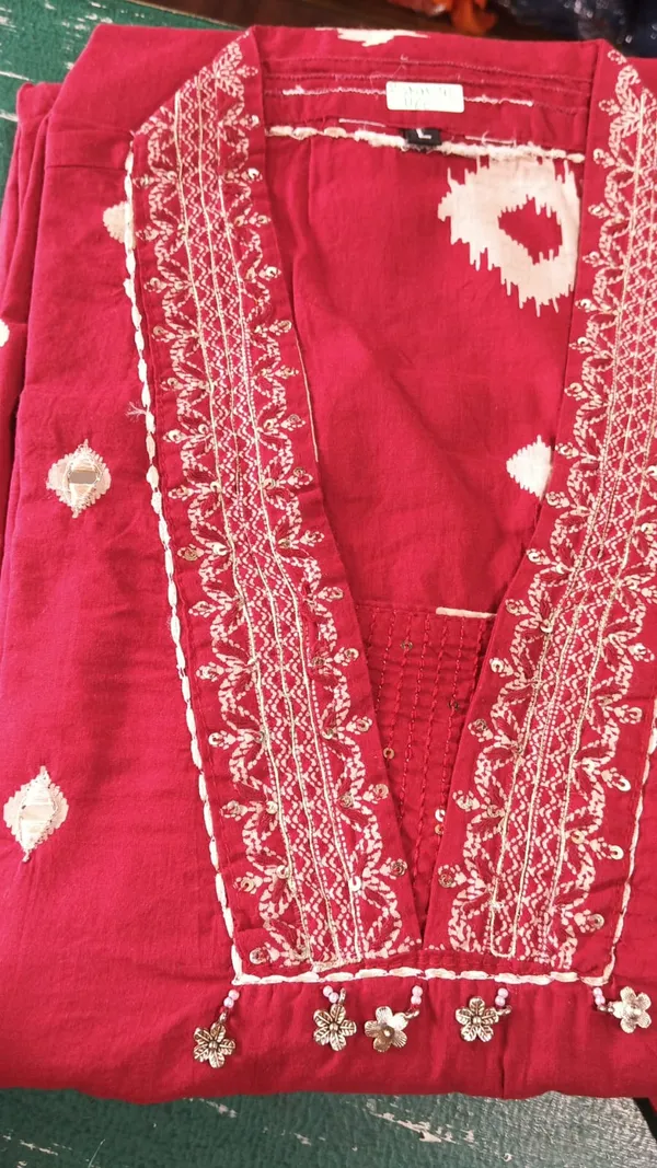 Crimson_Red_Smart_2-Piece_Printed_Cotton_Kurta_Set_For_Women