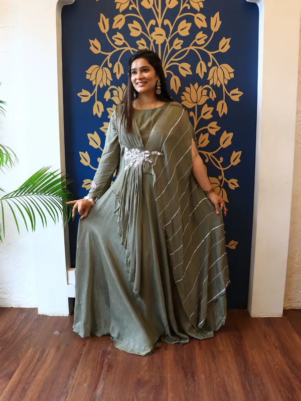 Olive_Green_Drape_Gown_For_Women