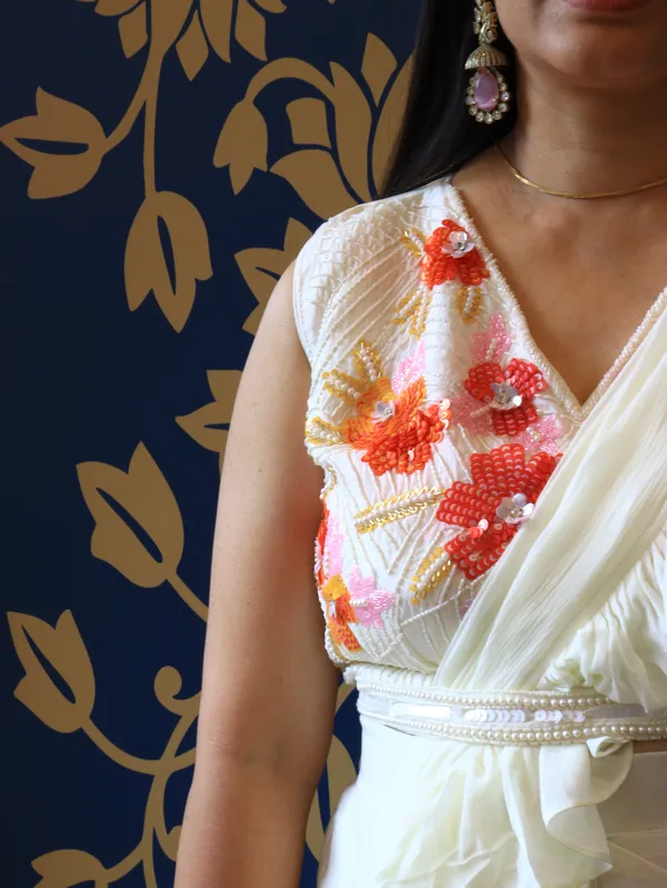 Off-White_Ruffle_Pre-Draped_Saree_Set_For_Women